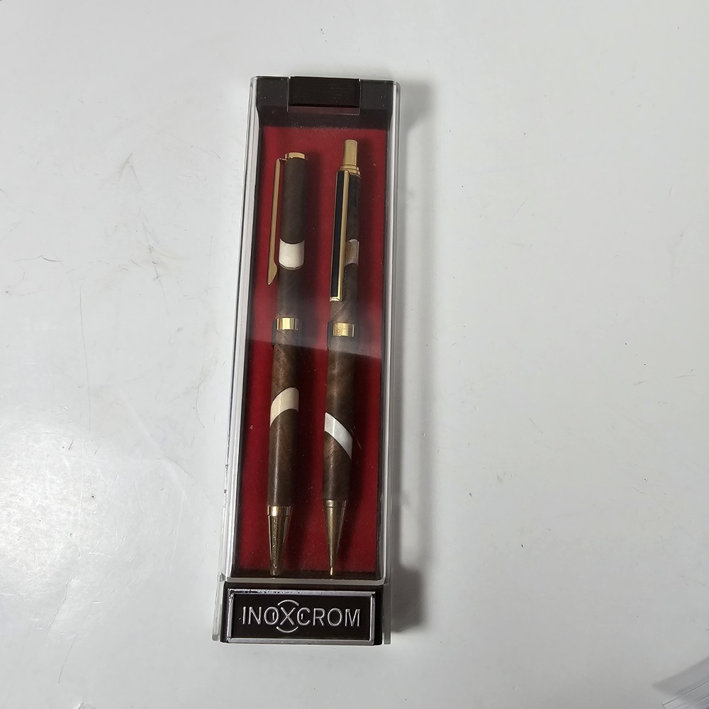 Vintage Faber Castell Ball Point Pen & Pencil Set Gold Color Spain Inoxcrom Wood